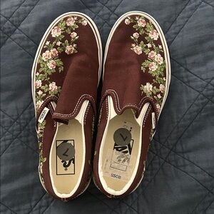 Vans Floral Slip-On Sneakers - Brown and Pink